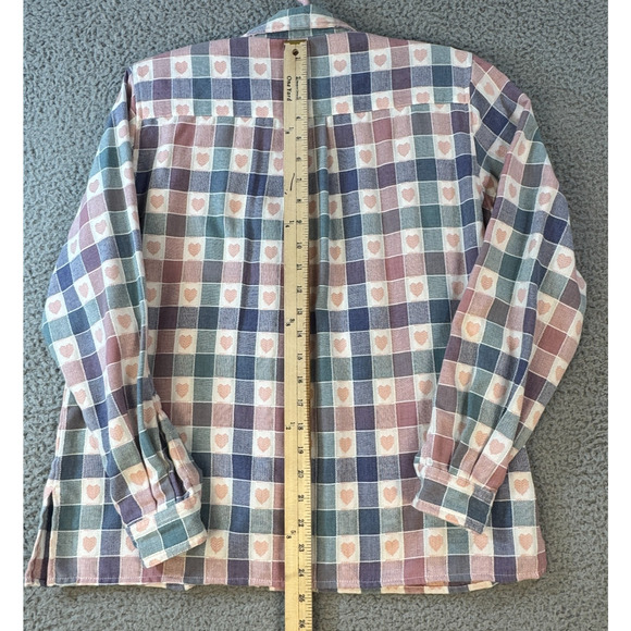Alfred Dunner Womens 8 Petite Button Shirt Pastel Heart Check Pattern - Picture 5 of 13